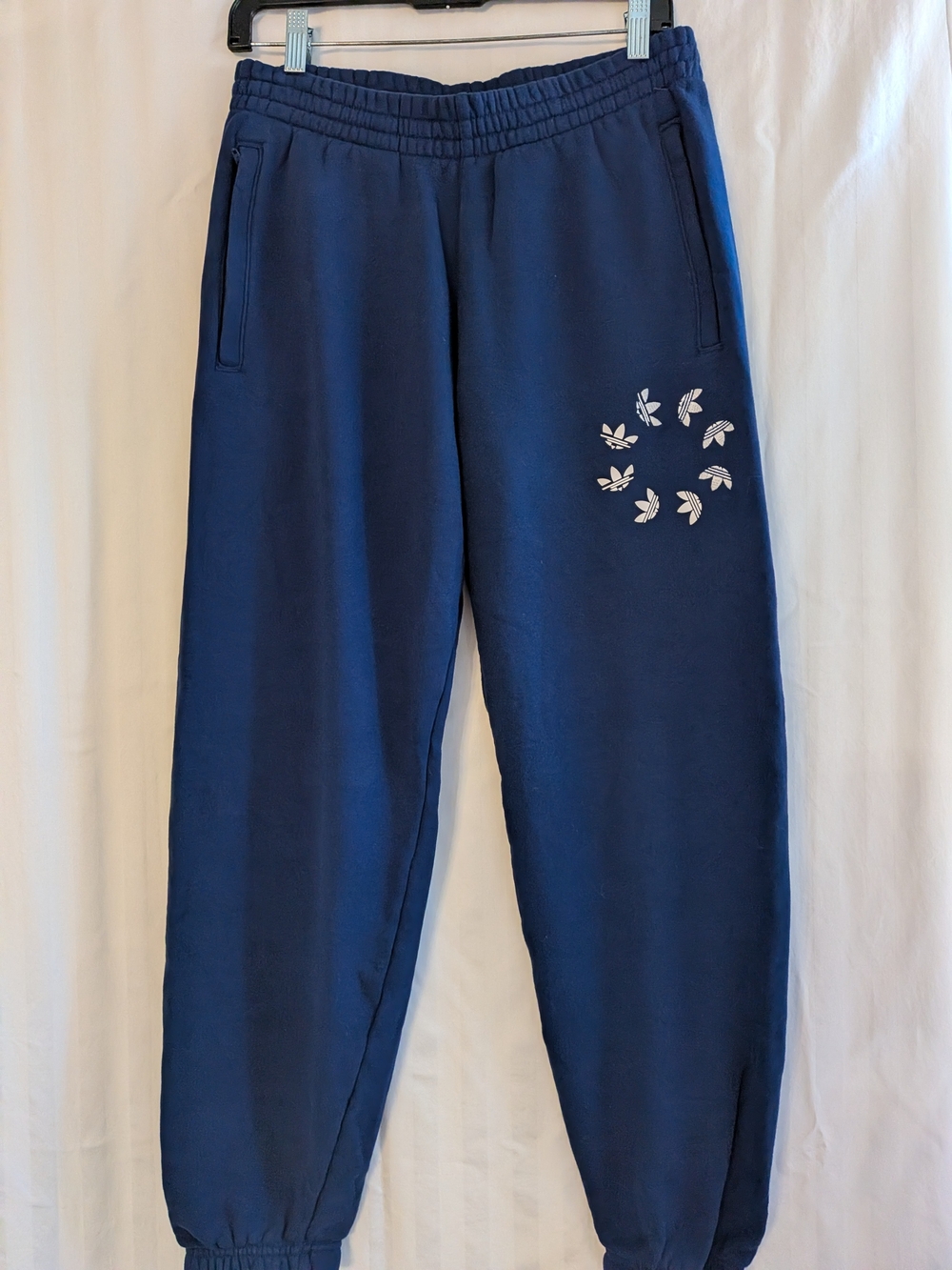ADIDAS NAVY Blue Sweatpants with White Logo IN excellent Condition MED UNISEX
